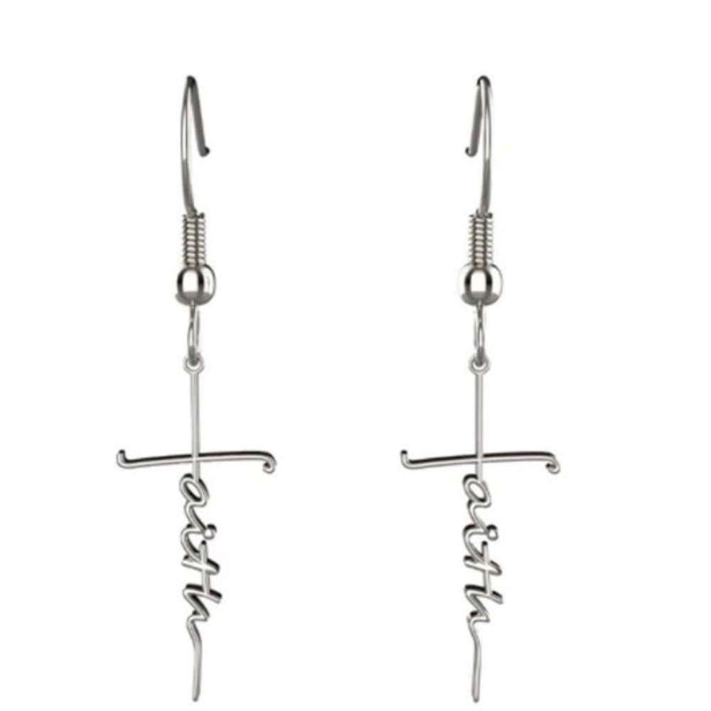 Faith Earrings, Dangle Earrings, Stainless Steel Earrings, Religious - Picture 3 of 4